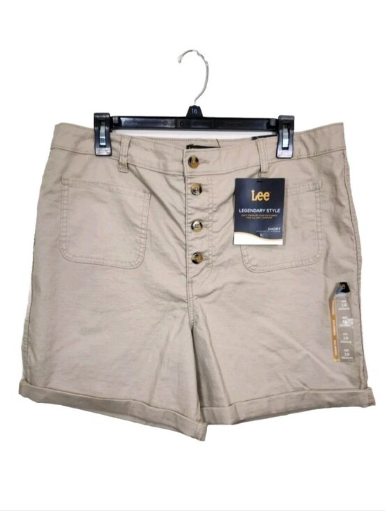 Lee Pants - Lee Women's Size 16 M Relaxed Fit Shorts oxford tan High Rise Button Fly 02